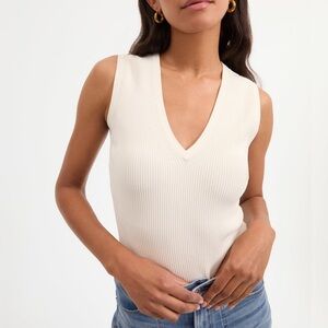 VERONICA BEARD Sid Knit Tank Top White Ribbed V-Neck Sleeveless Top Sz XS